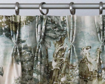 Cenefa plisada de tela Toile, remate de ventana con forro azul, beige y topo
