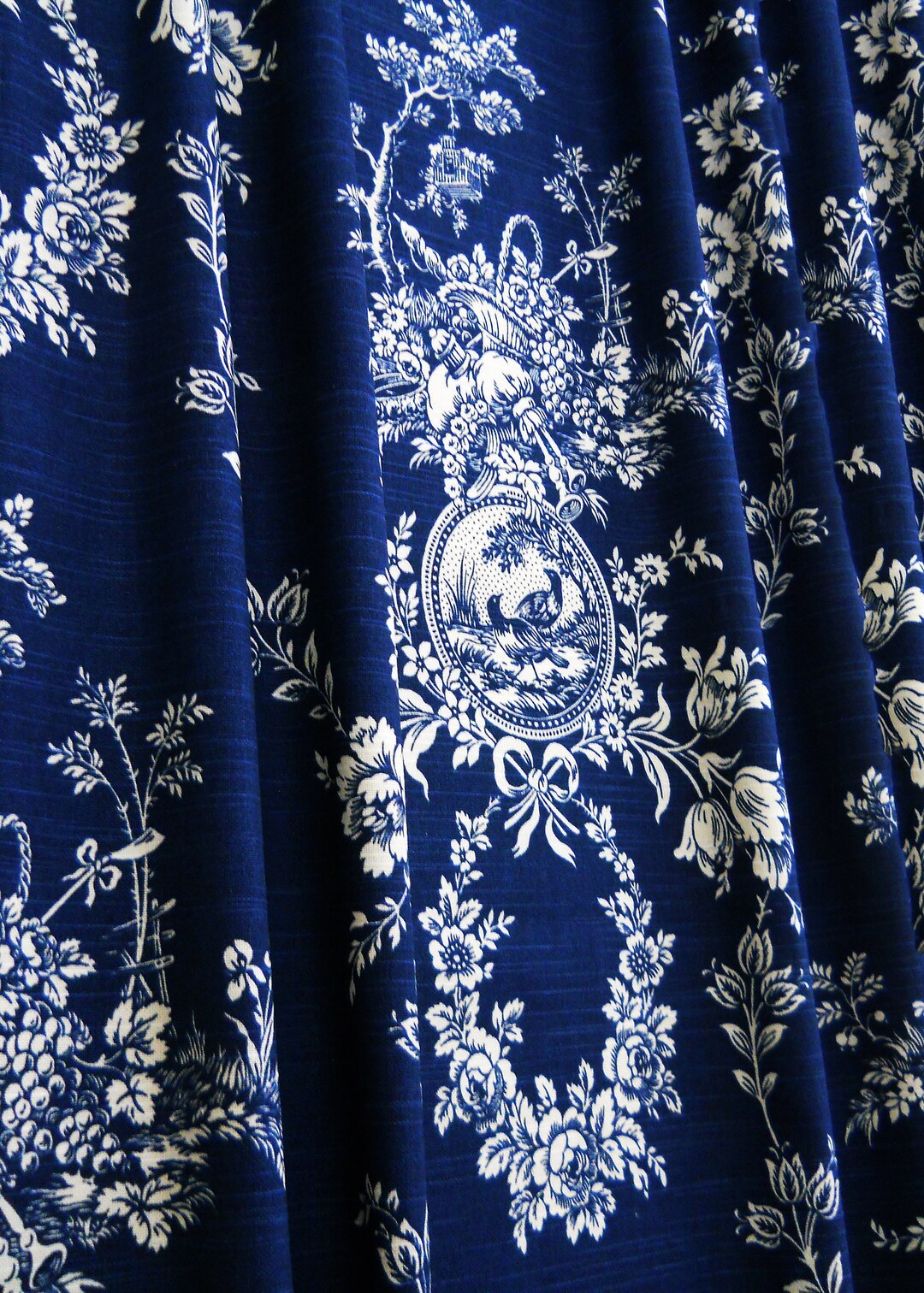 Blue and White Curtains, Blue Curtain Panels, Lined Rod Pocket, French