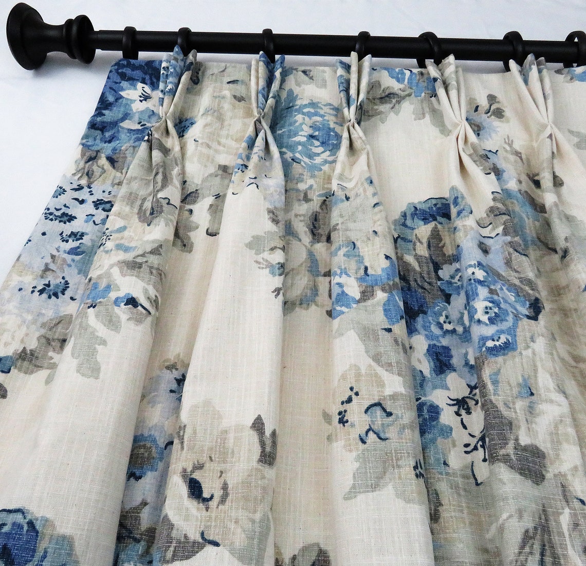Pinch Pleat Curtains, Pinch Pleat Drapes, Taupe Beige Blue, Pinch Pleat