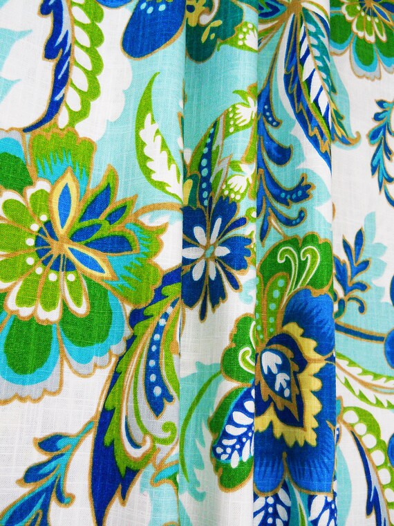 Custom Curtain Panels Drapes Lined Blue Green Floral Ayer Etsy