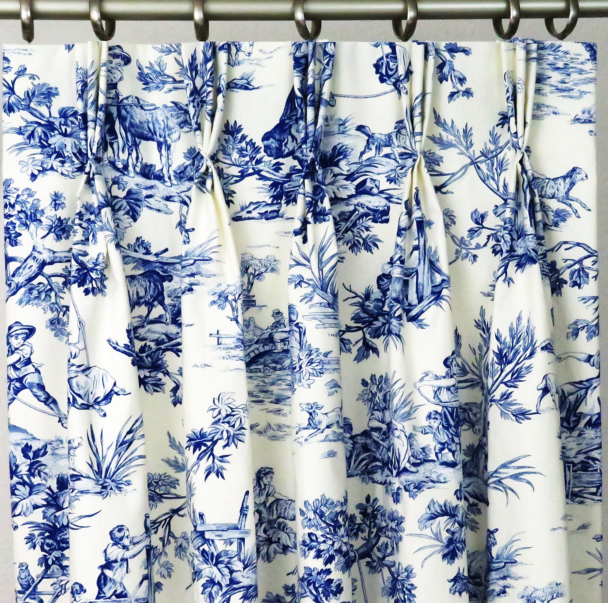 Pinch Pleat Curtains Toile White and Bluetriple Pinch Pleat Drapes