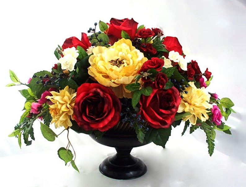 Dining Room Table Centerpieces Silk Flowers Wedding Table Etsy