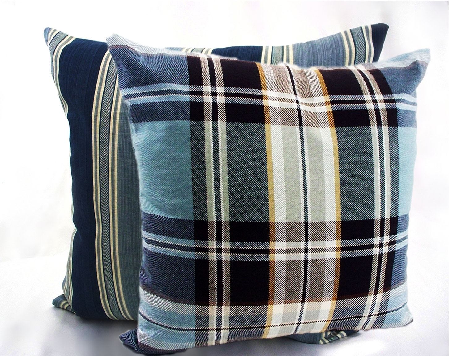 Plaid striped pillows covers checkered Striped pillow covers welt cord piping