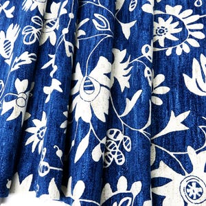 Blue Curtains White, Blue Floral Drapes, Rod Pocket Curtains,  Living Room Curtains,  Bedroom Curtains, Window Treatments,