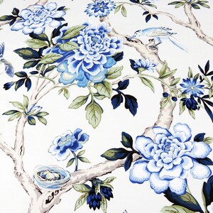 Floral Print Curtains Porcelain Blue Window, Rod Pocket Curtains, Bird Curtains Bedroom, Flower Blackout Drapes Panels for Living Room Decor