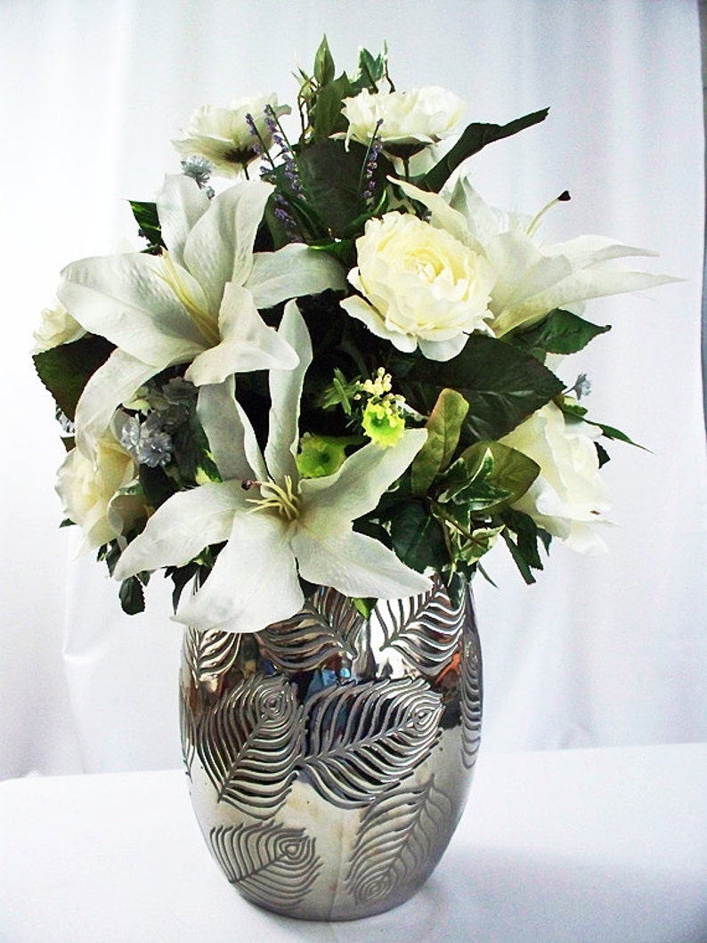 White Lily Flower Arrangement Large Floral Arrangements Etsy
