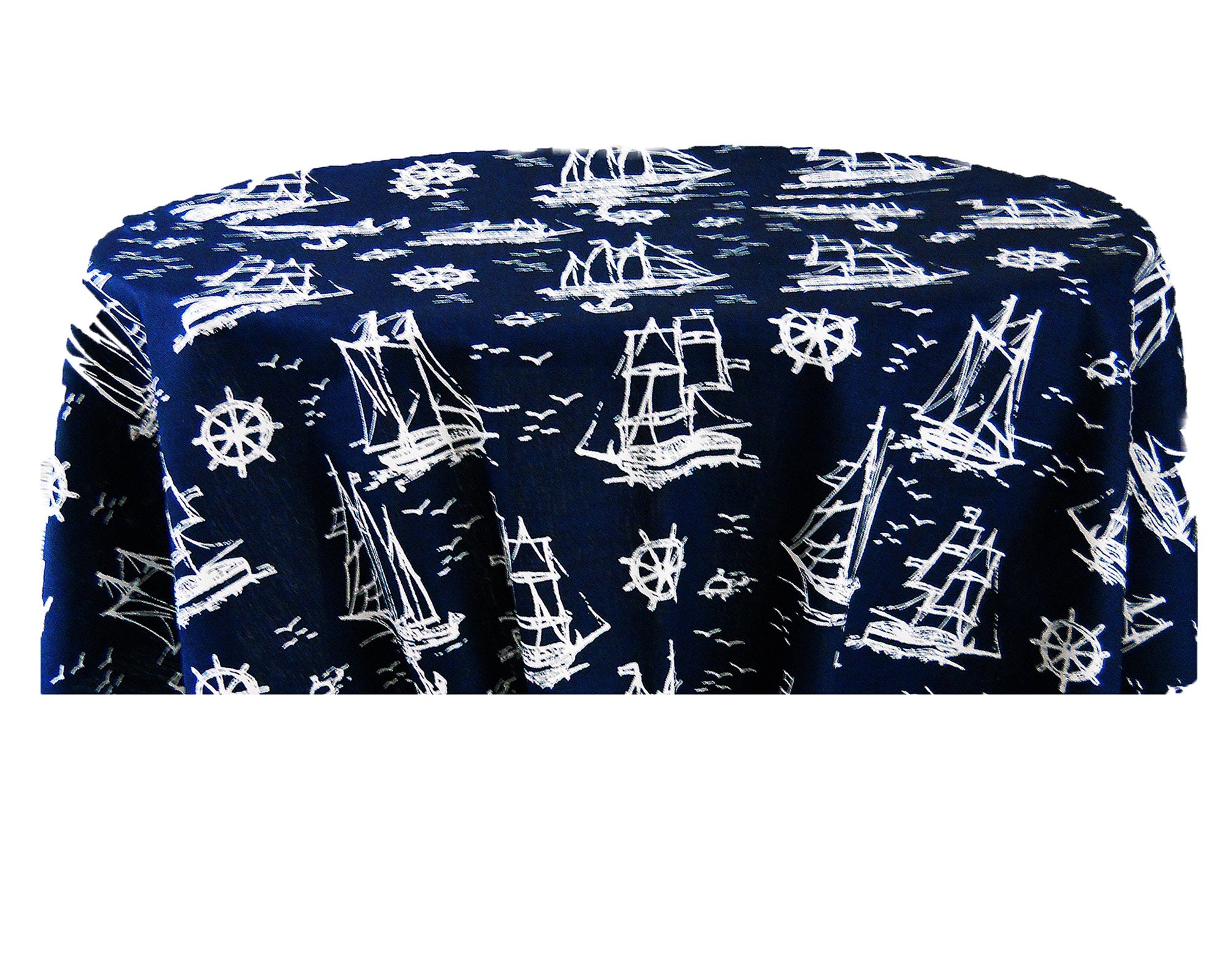 Oval Navy Blue Sailboat Tablecloth Indigo White Nautical Etsy