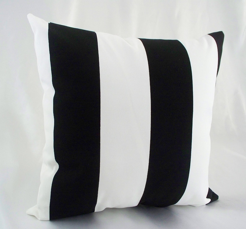 Black and White Outdoor Striped Outdoor Pillows, Square Lumbar Pillows