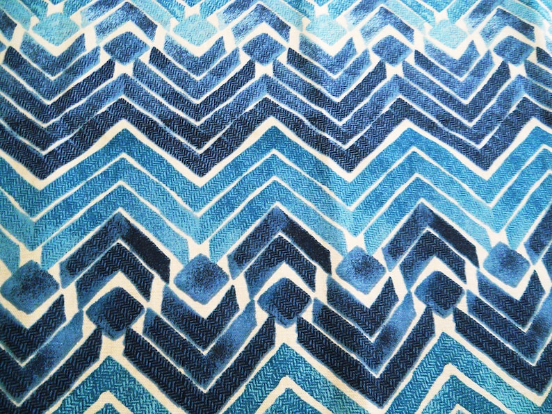 Zen Blend Indigo Nursery long Zig zag teal ivory white drapery Chevron curtains navy dark blue curtain panels Window treatments