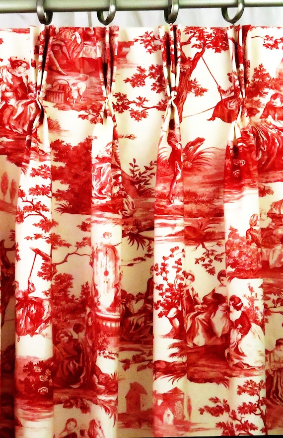 Red Toile Curtains Pinch Pleat French Curtains Panels Triple
