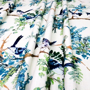 Rod Pocket Curtain Panels Curtains, Custom Drapes for Living Room, Window Treatments , Blue Green, Ivory Paisley Bird Curtains Home Decor
