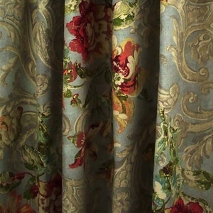 Floral Lined Valance Rod Pocket blue ivory  Window Treatment, Room bedroom top topper living dining top home decor 14 16 18 20 22 pattern