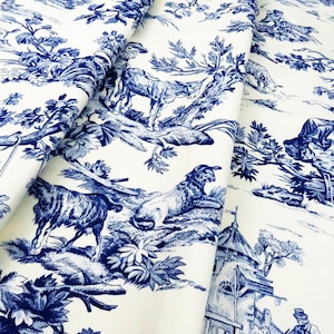 Paneles de cortina superior con ojales Toile cortinas blancas azules personalizadas, tratamiento de ventanas Covington, dormitorio, sala de estar, decoración del hogar, guardería