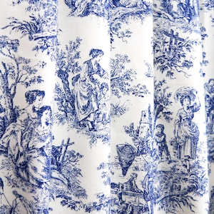 Pair 50&quot; Toile Curtain Panels Lined Custom Blue and White Curtains for Living Room Bedroom Nursery, Curtains drapes drapery panel home decor