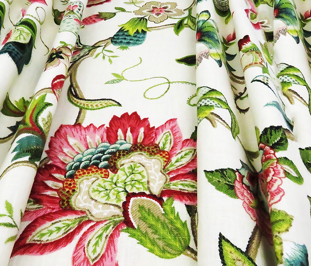 Rod Pocket Curtain Panels Drapery Custom Floral Pink, Gold Red Green ...