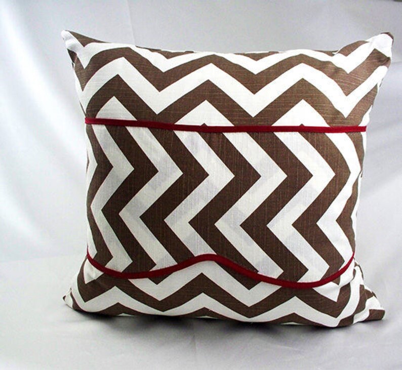 Chevron Pillow Covers Brown Cording Burgundy Fabric Piping Etsy