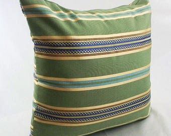 Striped Green and Blue Decorative Throw Pillow Covers, Couch Sofa home gold 16 18 toss pillowcases shams, Home decor living room