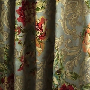 Floral Tab Top Curtain Panels Drapery  Custom  Gold Red Green Window Treatment Decor,  Fresco Flourish Jewel Living Room Dining Coverings