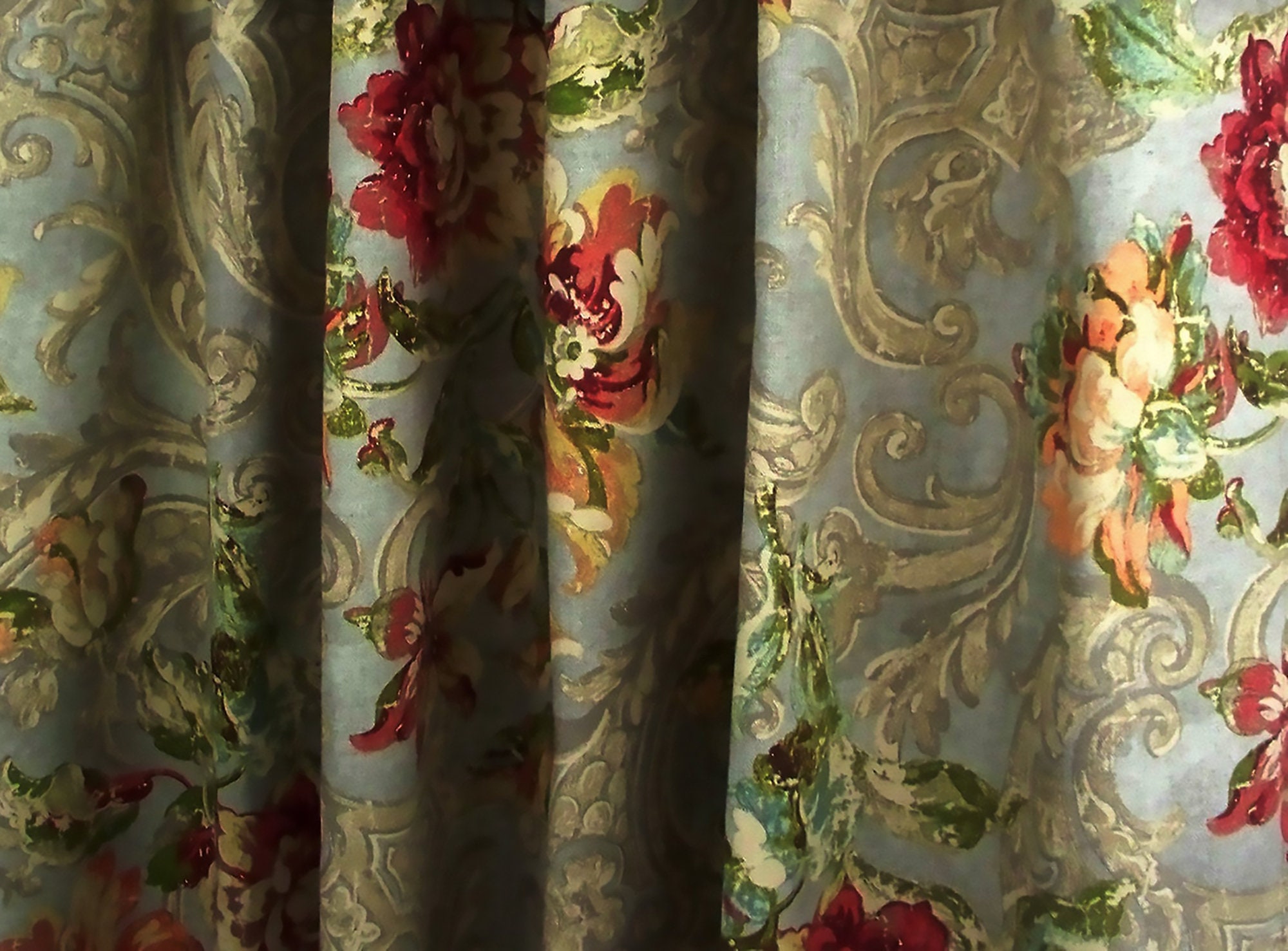 Floral Tab Top Curtain Panels Drapery Custom Gold Red Green Etsy