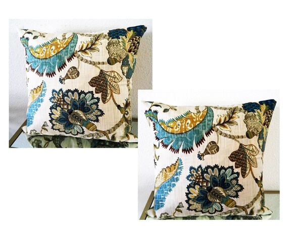 Set of 2 Throw Pillows Decorative Covers Teal Blue Ivory Green Finders Accent Cushions Case Shams Pillowcases Light brown sofa couch decor