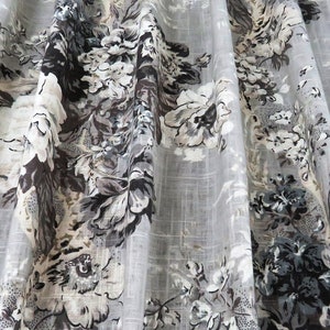 Grey Curtains for Bedroom Rod pocket Platinum Black White Window treatments Floral Bouquet Print, Waverly bedroom living room decor linen