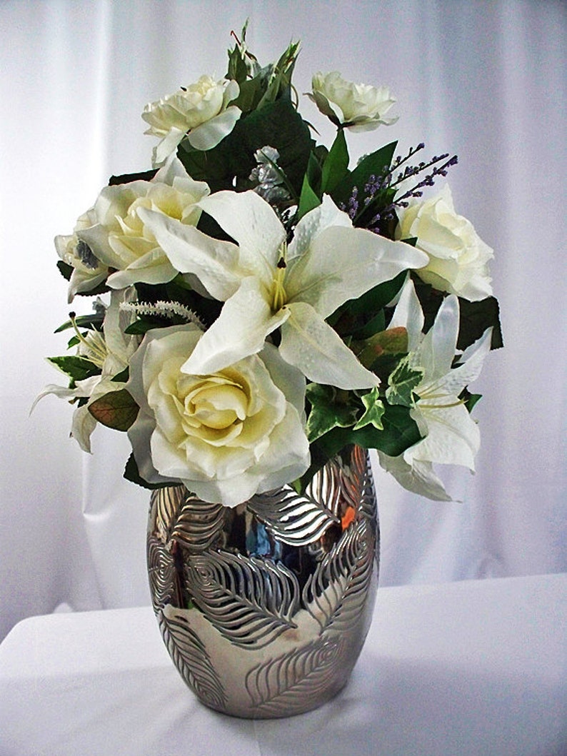 White Lily Flower Arrangement Large Floral Arrangements Etsy