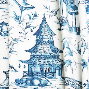 Long Curtains and Drapes Window Chinoiserie Curtain Panels, Asian Oriental Drapery Decor Pagoda Living Room Bedroom 90&quot; 96&quot;108&quot; 120&quot;