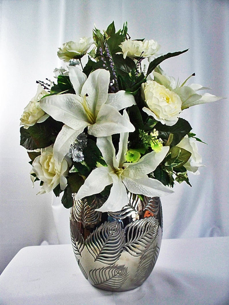 White Lily Flower Arrangement Large Floral Arrangements Etsy