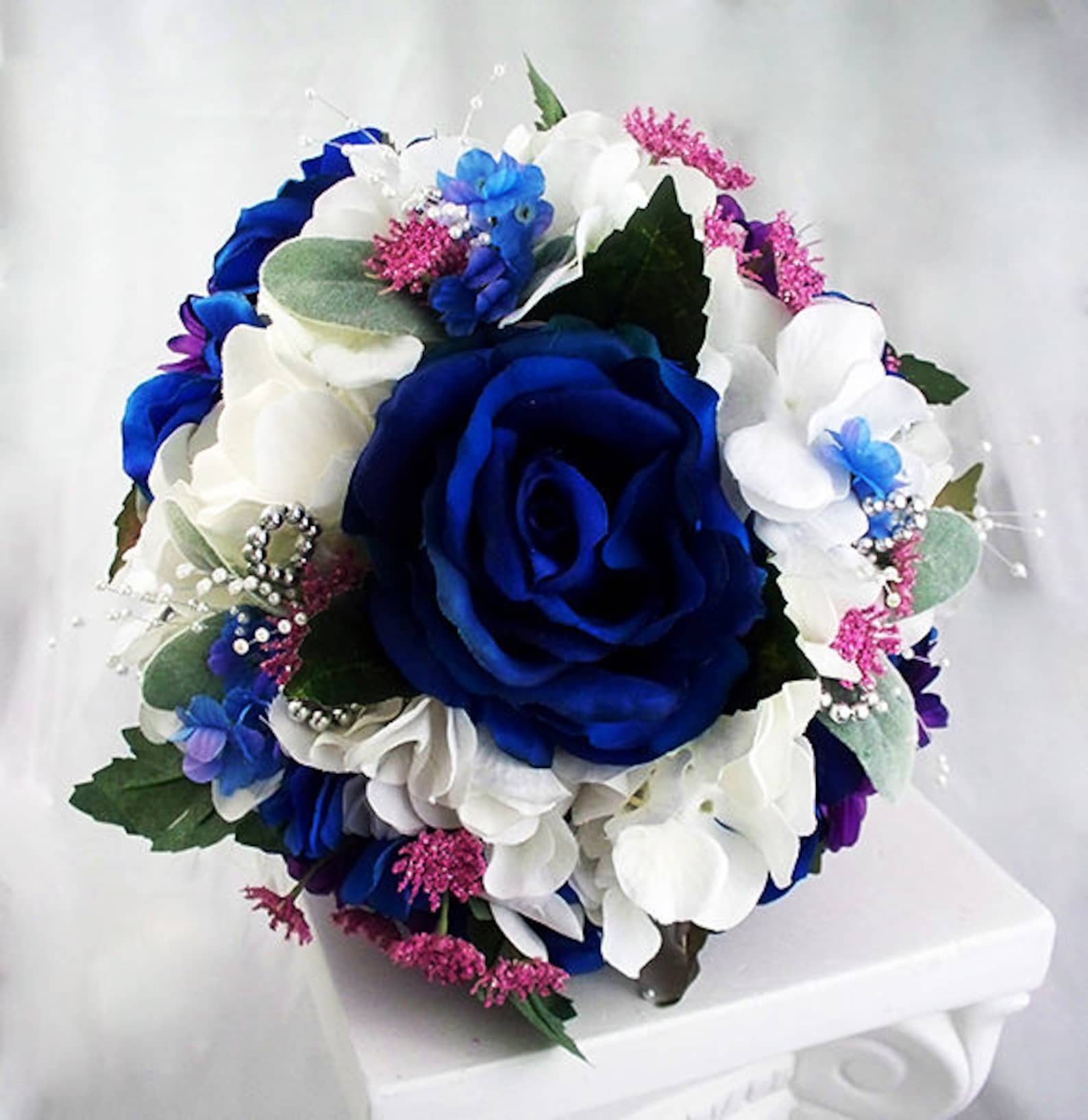Royal Blue Bridal Bouquet, Royal Blue Wedding Flowers, Fake Flowers