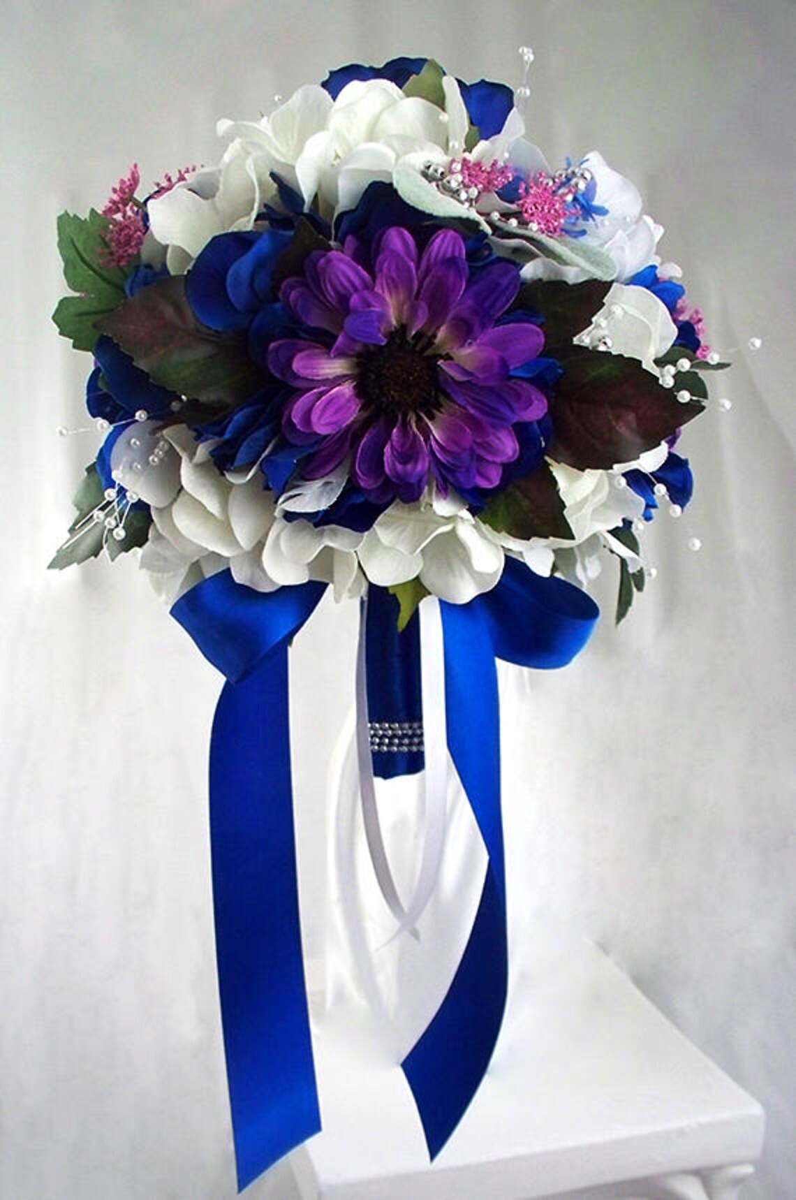 Royal Blue Bridal Bouquet, Royal Blue Wedding Flowers, Fake Flowers