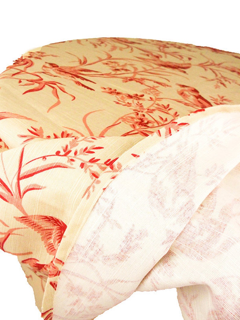 Round Tablecloth 53 Fabricut Avirary Toile Table Cloth Bird Ivory Pattern Deep Tan Cream Red Linen Rayon Table Decor Custom Dining Cloth