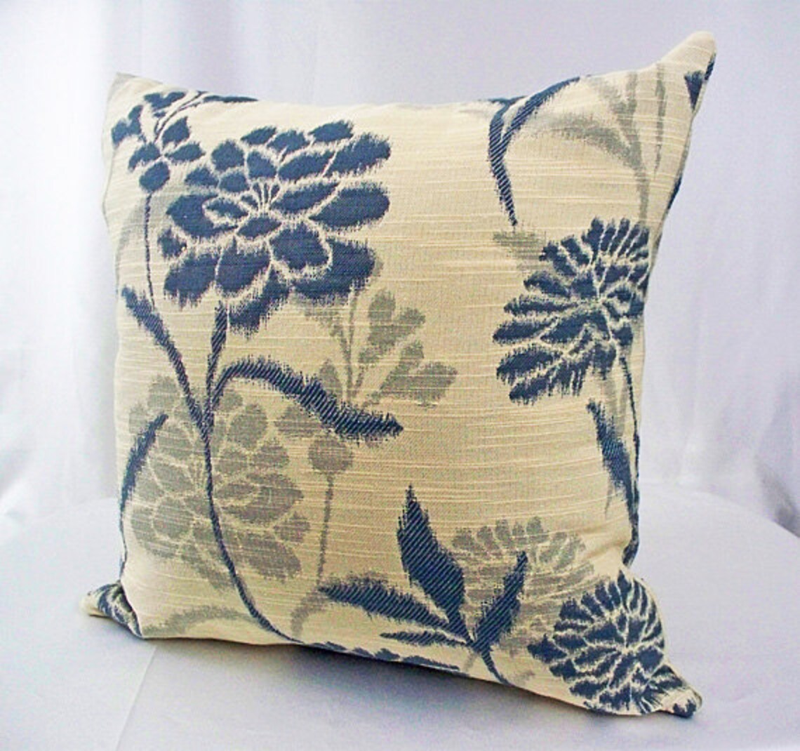 Blue Couch Pillows Floral Ivory Throw Decorative Pillow Sets, Light