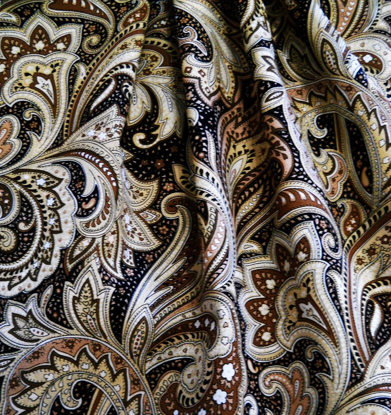 Cotton Valance Paisley dark brown white Bedroom kitchen decor Bathroom curves designs Home house room family black Sliding doors blinds