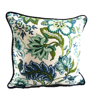 Set of 2 Floral Botanical Pillow Covers Crawford Azure Square Rectangle Green Leaves Blue Cushions Accent Decorative Pillows 16 18 20 22 Etsy