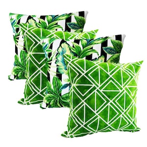 Decorative green Set of 4 pillow covers Outdoor print Pillowcases Tropic Palmetto leaves, Shams Lanova Palm Home decor Patio Sofa Couch leaf