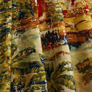 Panels curtain, Custom toile, Antique red, Bosporous french, Drapes drapery, Treatments window brown gold green