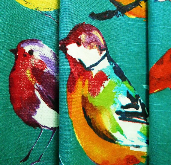 Pair 25 Bird Print Curtain Panels Teal Green Rod Pocket Pair 25 Bird Print Curtain Panels Teal, Bird Print Curtains