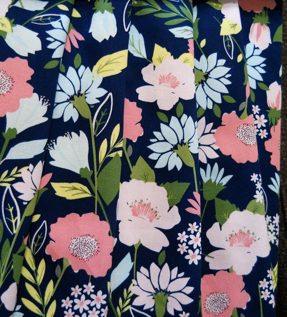 Floral Drapery Curtain Panels Lined Custom Curtains Navy Etsy