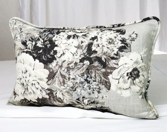 Gray Floral Pillow Cover Lumbar Throw Pillows Beige Light Ivory White Decorative with Piping Cushion Cover Home Decor Bedroom Sofa Couch