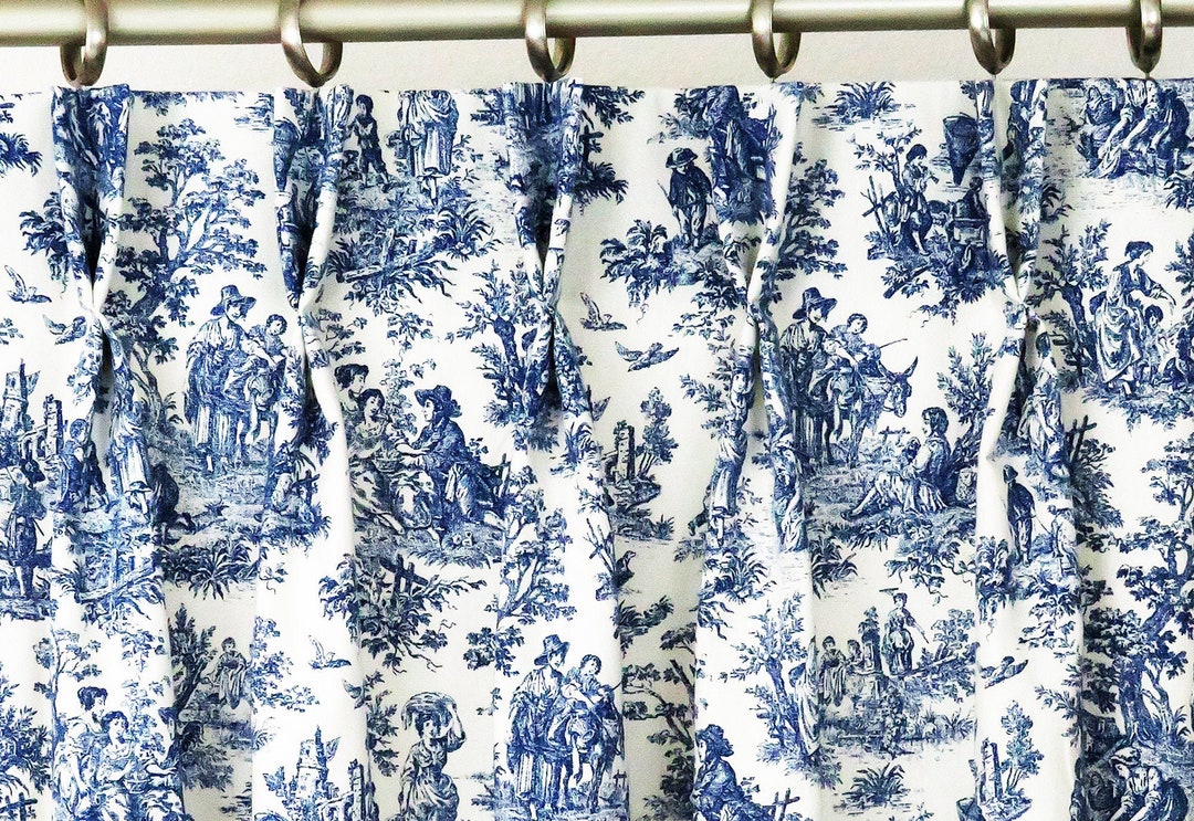 Blue Toile Pinch Pleated Valance - Li...