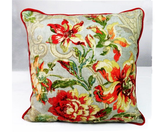 Gold Decorative Pillows Floral Red Green Flowers Pillowcase Accent Pillow Covers Gold Decor Custom With Piping Zipper Cording Couch Sofa Etsy Canada