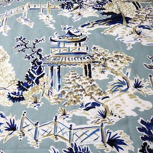 Painéis de valência Chinoiserie Tratamentos de janela Haste Bolso Azul Marinha Chuva Ming Pagode Asiático Oriental, Topper portas de vidro duplo decoração de casa superior