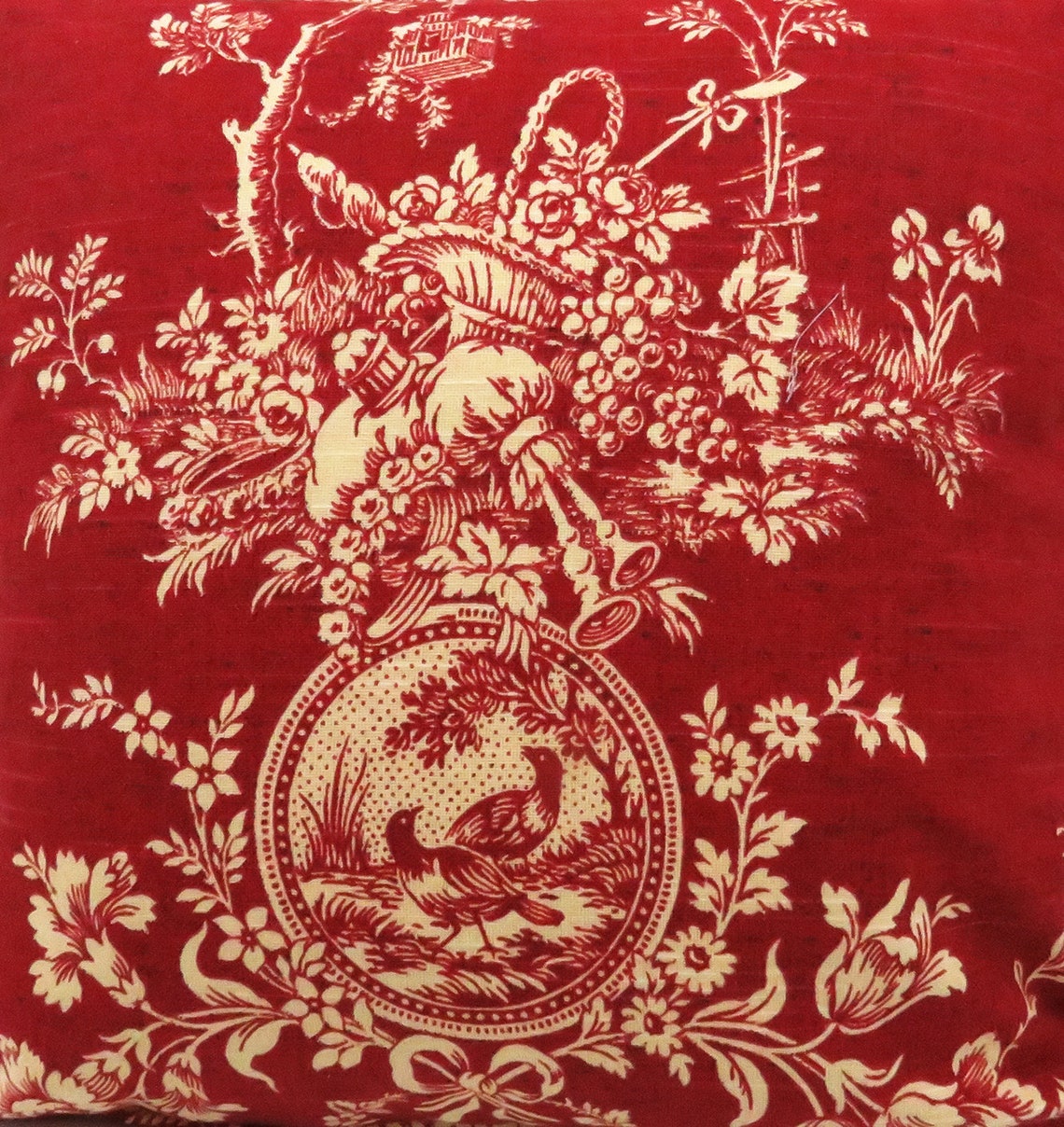 Waverly Lumbar Red Toile Throw Pillow Cover With Cording Red Long