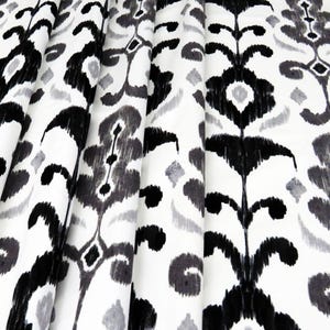 Pair of 25&quot; Curtain Panels Rod Pocket Ikat Black and Grey, Custom Drapery Drapes Window Treatment Home Decor, Living Room Bedroom