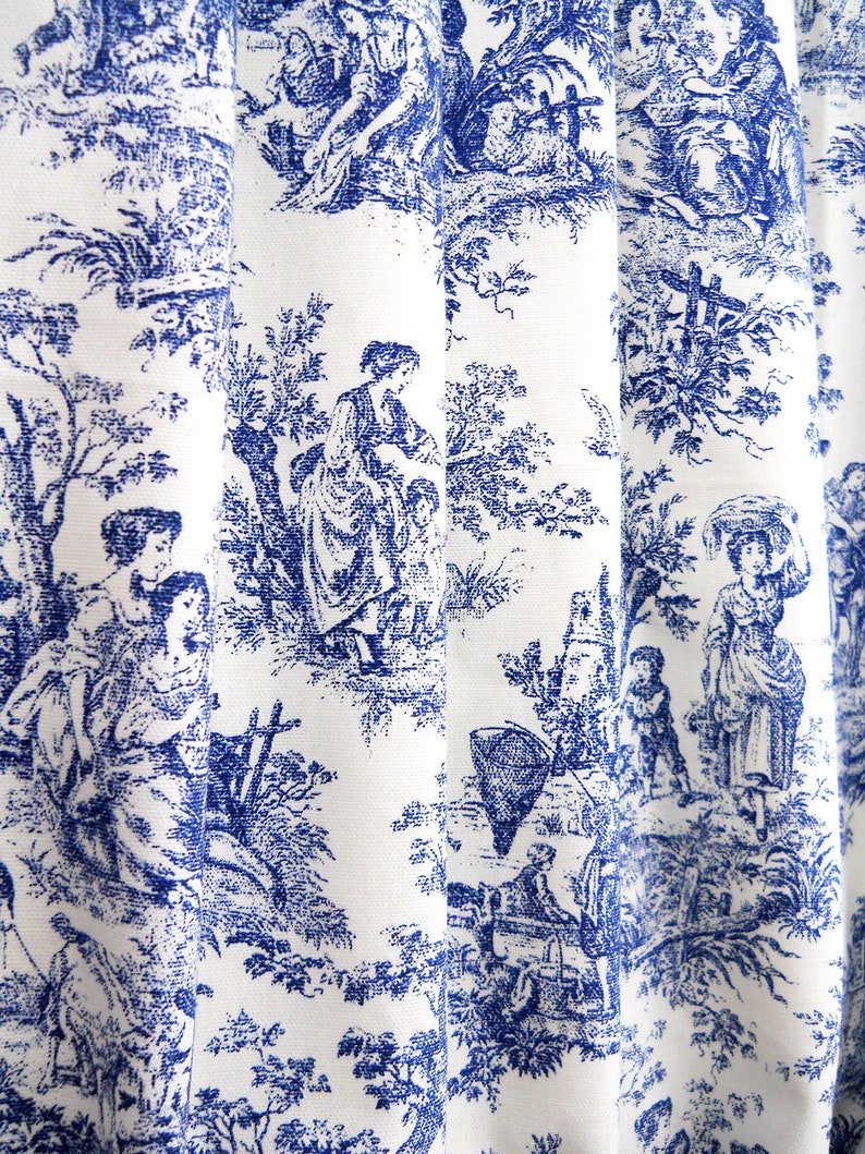 Curtain Panels Lined Toile Navy Custom French White blue