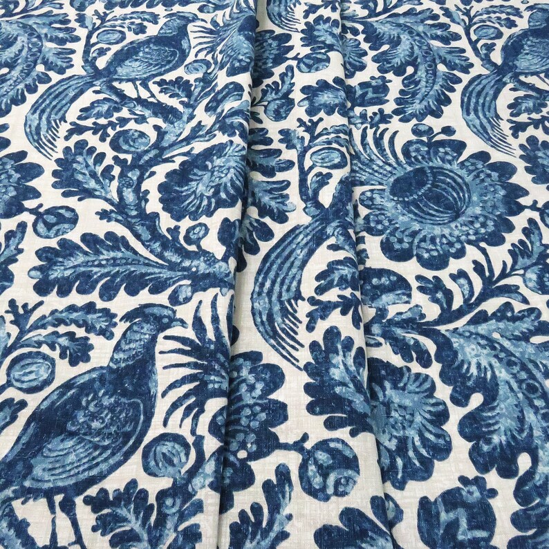 3 Fold Pinch Pleated Curtain Panels Floral Blue Bird Print - Etsy