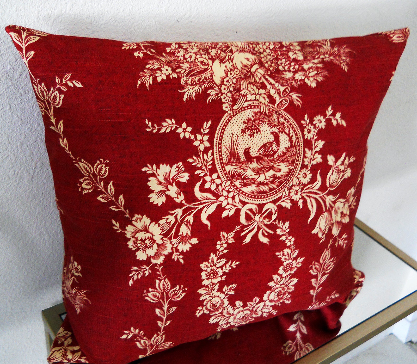 Red Throw Pillows French Country House Dark Waverly Designer Tan Decorative Toile Linen Accent Wine Burgundy Covers Cushions Case Shams Etsy Canada