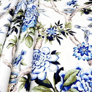 Pinch Pleat Curtains Custom Pleated French Pleat Curtain, Linen Drapes Panels Living Room, Floral Curtain Blue Window Treatments Bedroom