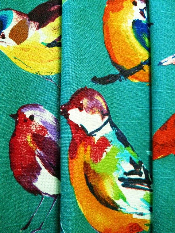 Bird Curtains Panels Rod Pocket Peacock Teal Green Print Etsy