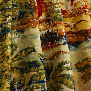 Pair 50&quot; Drapery Panels Curtains Toile Custom French Window Treatments, Antique Red Bosporus Brown Green Gold, Living Room Bedroom Decor